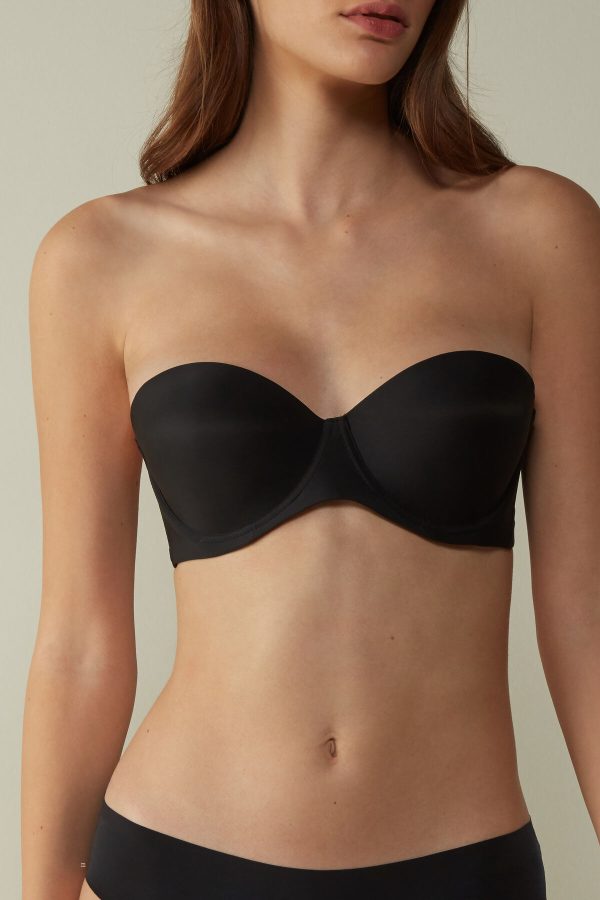 Bandeau Podprsenka Intimissimi Giada Microfiber Strapless Damske Čierne | SK-5074TNOQU
