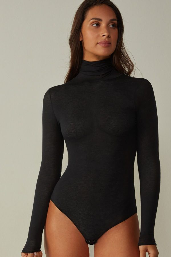 Body Intimissimi High Collar in Modal Ultralight with Cashmere Damske Čierne | SK-6371RUCKS