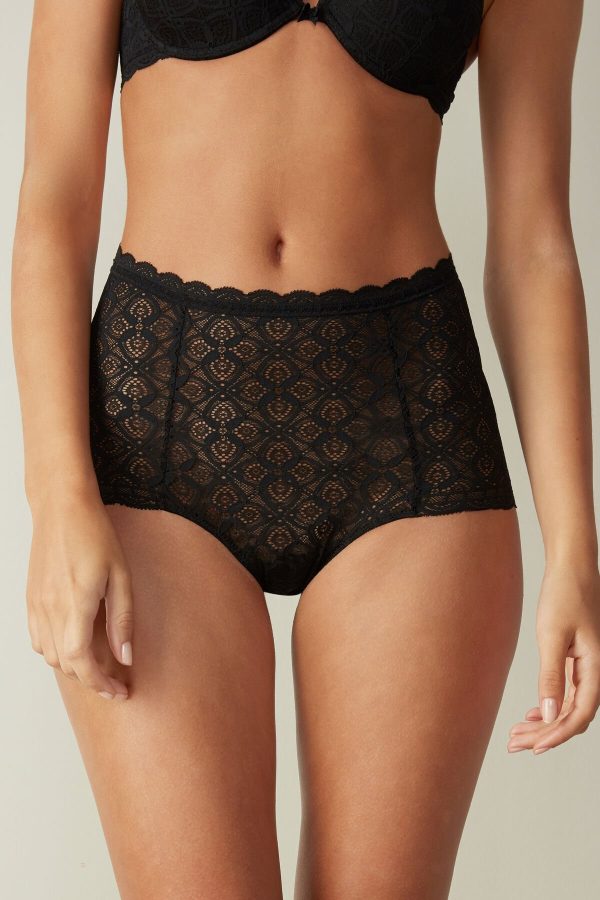 Boyshorts Intimissimi Cipkovane High Pásom Hipster Damske Čierne | SK-3785NSPAJ