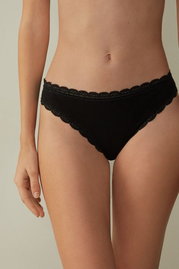 Brazilian Cut Intimissimi Bavlnene and Cipkovane Damske Čierne | SK-0783NZKLG