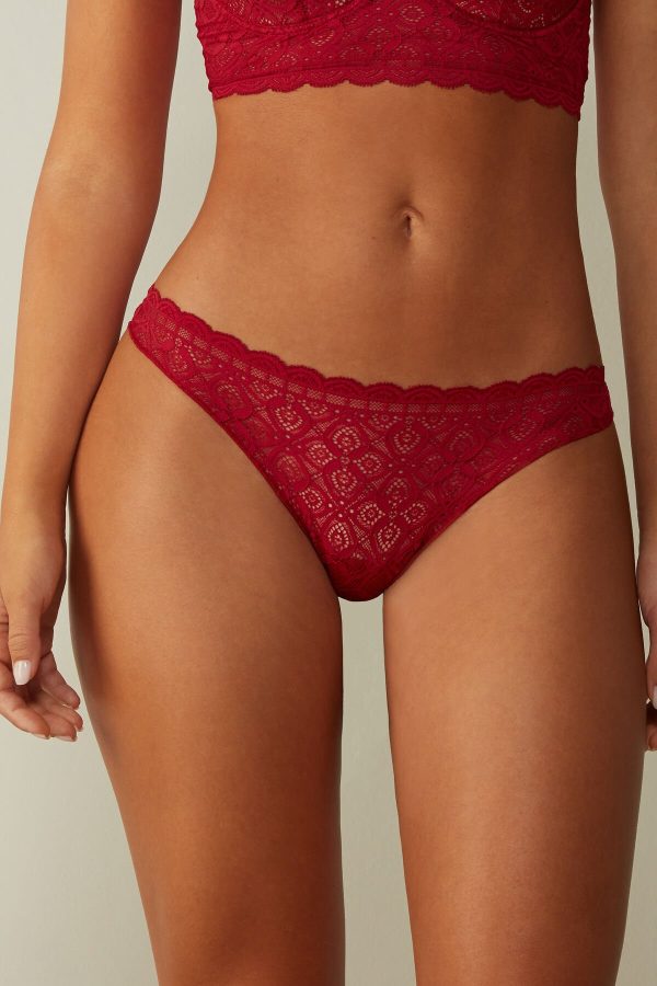 Brazilian Cut Intimissimi Cipkovane and Microfiber Damske Červené | SK-0347BDCOF