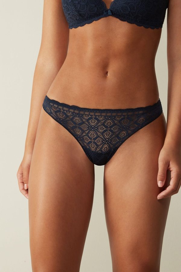 Brazilian Cut Intimissimi Cipkovane and Microfiber Damske Modre | SK-1376MFQUY