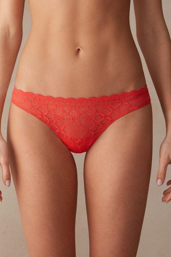 Brazilian Cut Intimissimi Cipkovane and Microfiber Damske Oranžové Tmavo Červené | SK-2753BXAPW