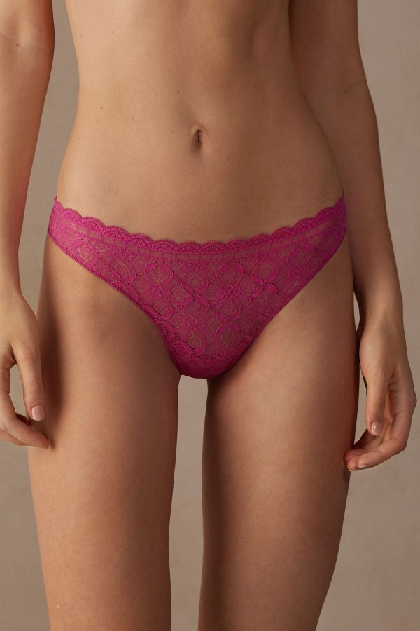 Brazilian Cut Intimissimi Cipkovane and Microfiber Damske Ruzove | SK-7826UWJYZ