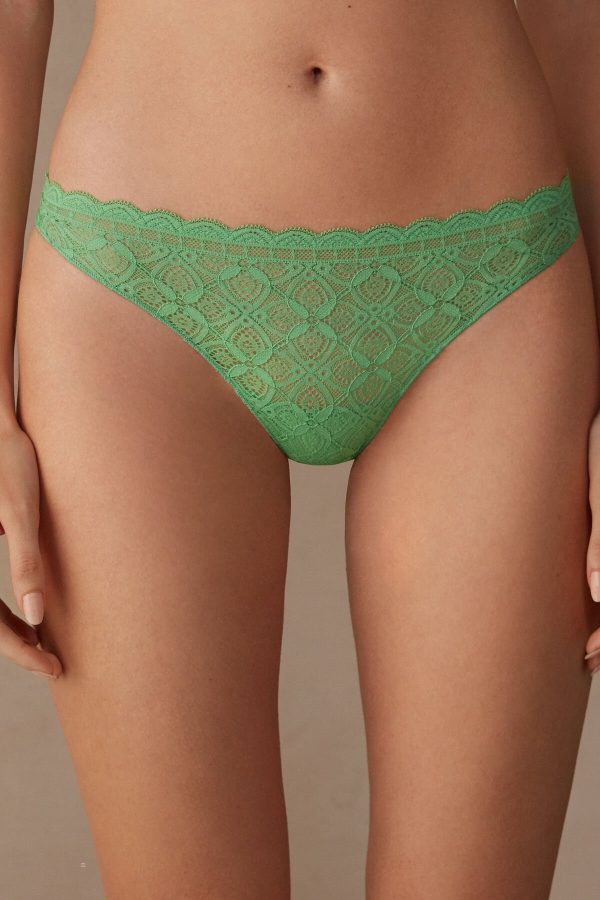 Brazilian Cut Intimissimi Cipkovane and Microfiber Damske Zelene Mätové | SK-8123GLKIS