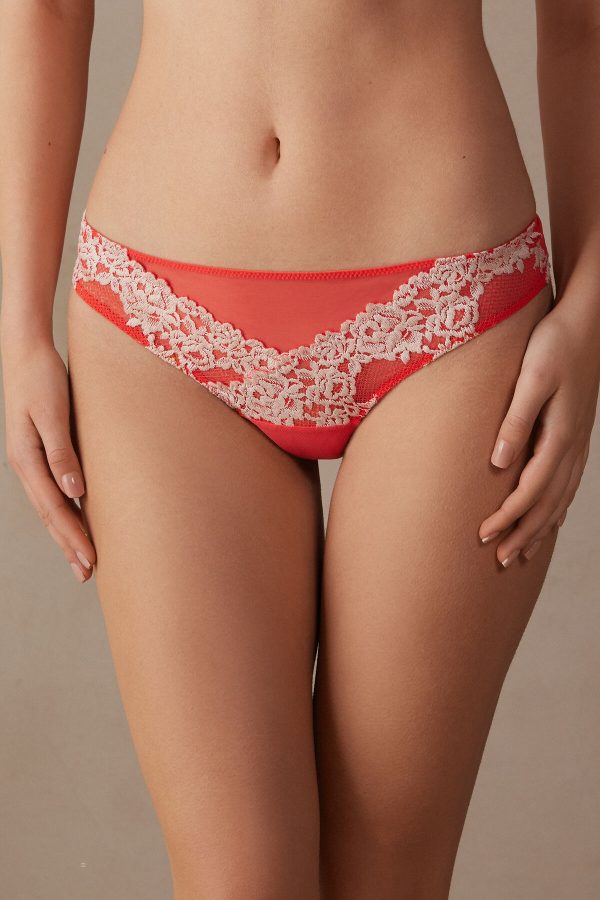 Brazilian Cut Intimissimi Pretty Flowers Damske Biele Tmavo Červené | SK-2460MZVLU