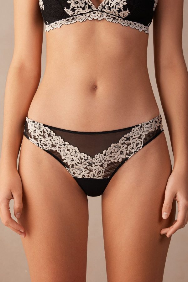 Brazilian Cut Intimissimi Pretty Flowers Damske Viacfarebný Čierne Biele | SK-7245VJHWO