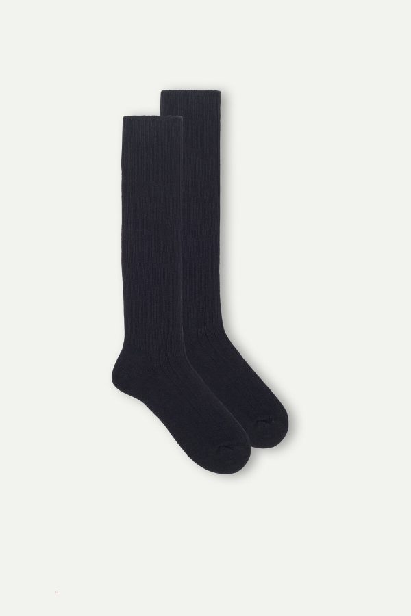 Dlhé Ponožky Intimissimi Rebrovaný in Cashmere and Vlna Panske Modre | SK-6314OKUIG