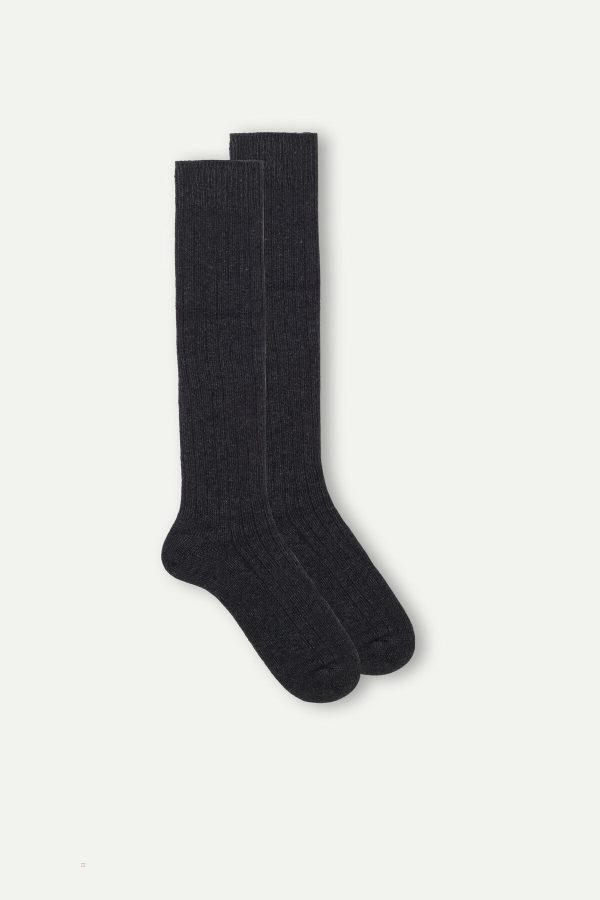Dlhé Ponožky Intimissimi Rebrovaný in Cashmere and Vlna Panske Siva | SK-8674UHRWK