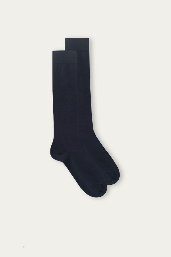 Dlhé Ponožky Intimissimi Stretch Supima® Bavlnene Panske Modre | SK-3095UMZPL