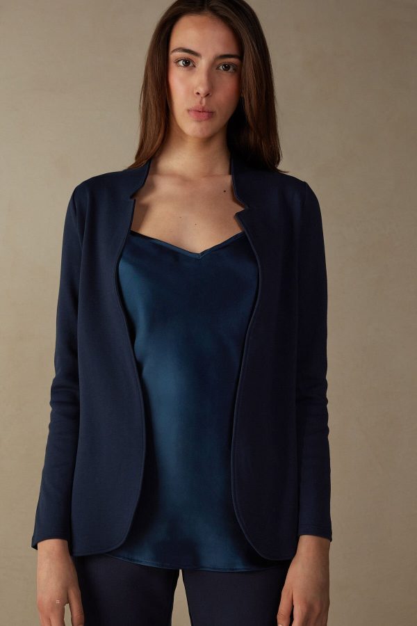 Kardigán Intimissimi Long-Sleeved Bavlnene Interlock Damske Modre | SK-0964URBEG