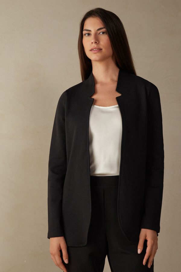 Kardigán Intimissimi Long-Sleeved Bavlnene Interlock Damske Čierne | SK-9764HINGQ
