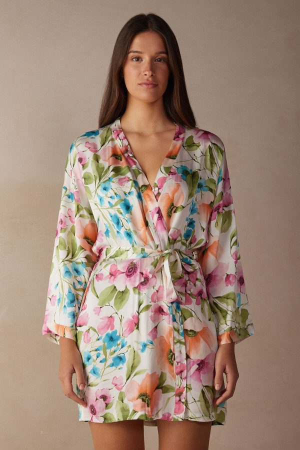 Kimonos Intimissimi Botanical Lyrics Satin Damske Modre Ruzove | SK-7023EGXAJ