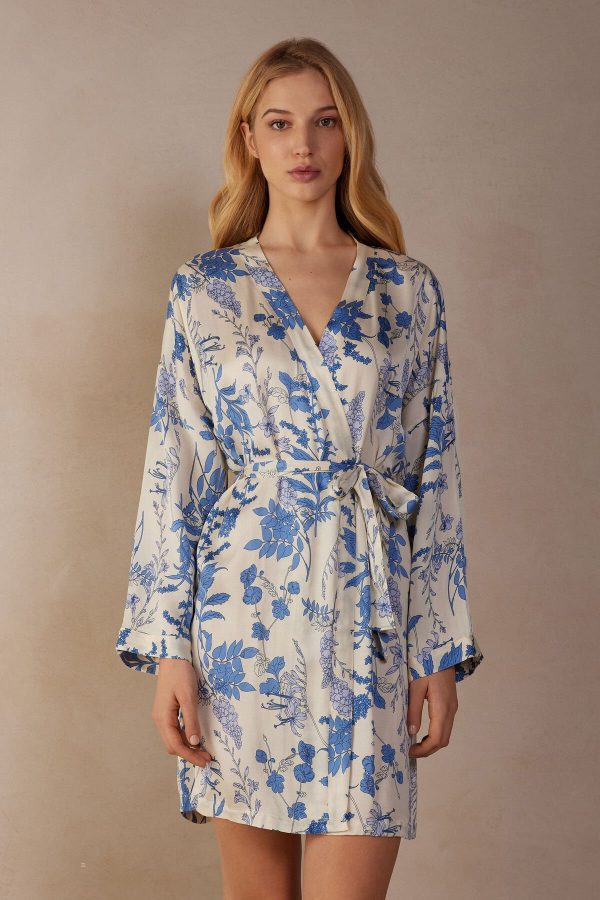 Kimonos Intimissimi Feeling Beautiful Satin Damske Modre Biele | SK-2364DGROI
