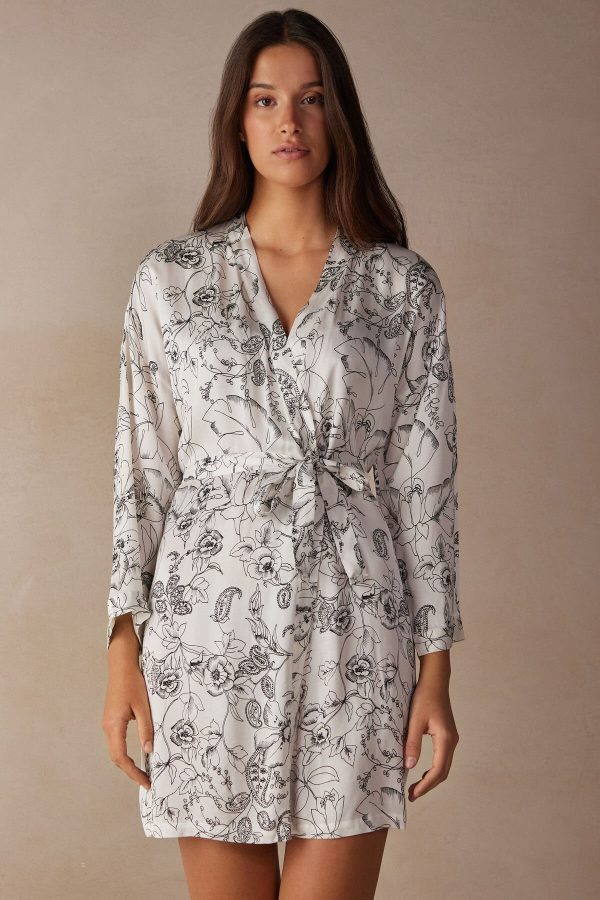Kimonos Intimissimi Pure Joy Satin Damske Biele Čierne | SK-4136PYFSL