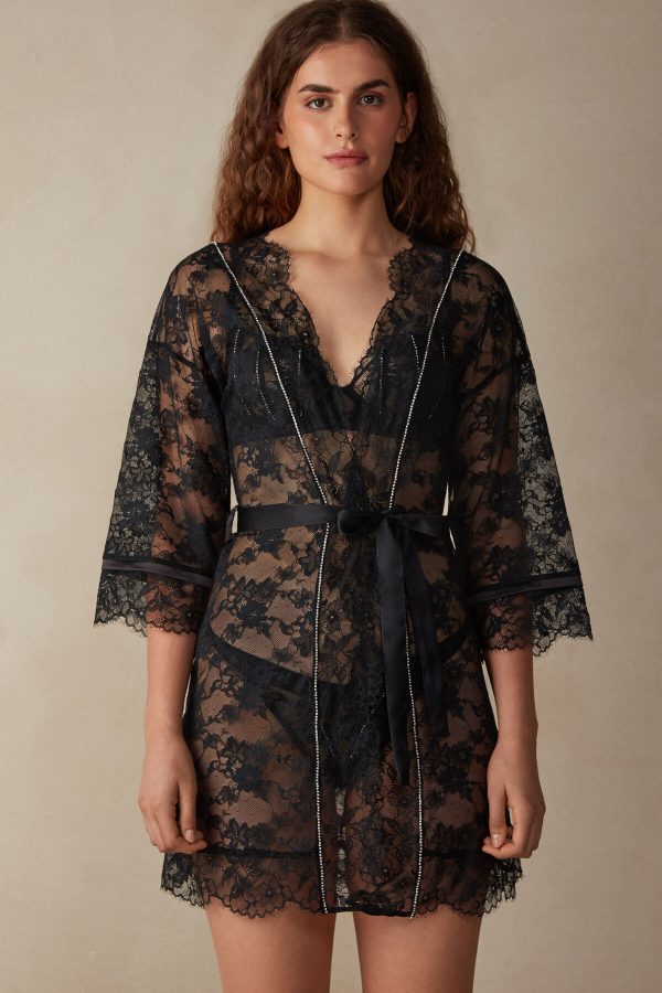 Kimonos Intimissimi Shine High Like Stars Cipkovane Damske Čierne | SK-0396TDRGH
