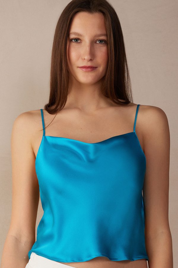 Košieľka Intimissimi Silk Crop Damske Modre Tyrkysové | SK-4067UGNVF