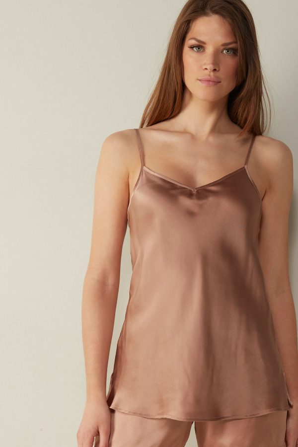 Košieľka Intimissimi Silk Satin with V-neckline Damske Béžové Ruzove | SK-0217WOPQE