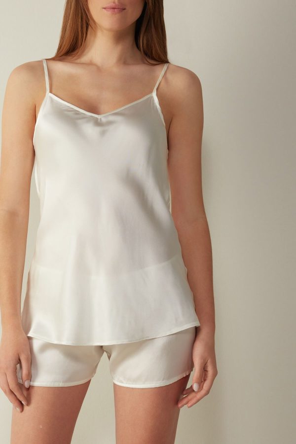 Košieľka Intimissimi Silk Satin with V-neckline Damske Biele | SK-1367TSZOK