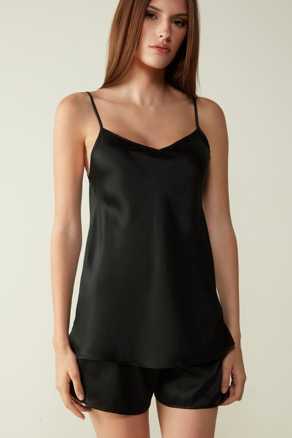 Košieľka Intimissimi Silk Satin with V-neckline Damske Čierne | SK-3687AMIDP