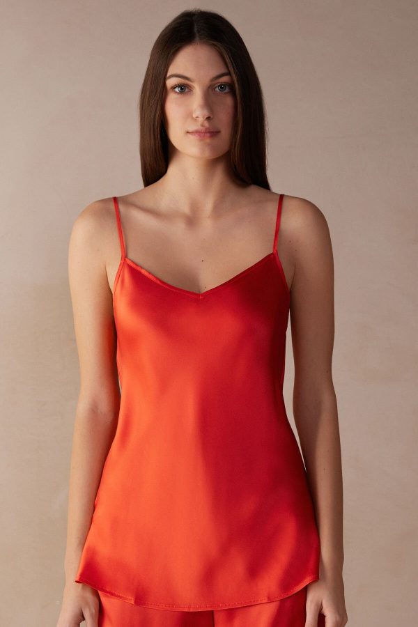 Košieľka Intimissimi Silk Satin with V-neckline Damske Oranžové Tmavo Červené | SK-7192ECBYU