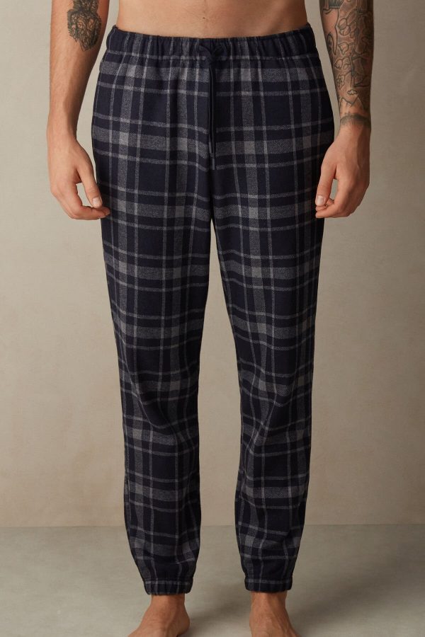 Nohavice Intimissimi Check Tricot Full Length Panske Modre Tmavo Siva | SK-4571BGITA