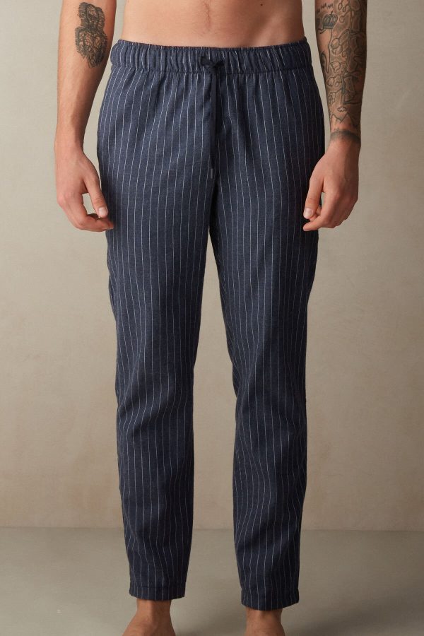 Nohavice Intimissimi Full Length in Denim Pinstripe Patterned Brushed Cloth Panske Modre | SK-1875NDMUF