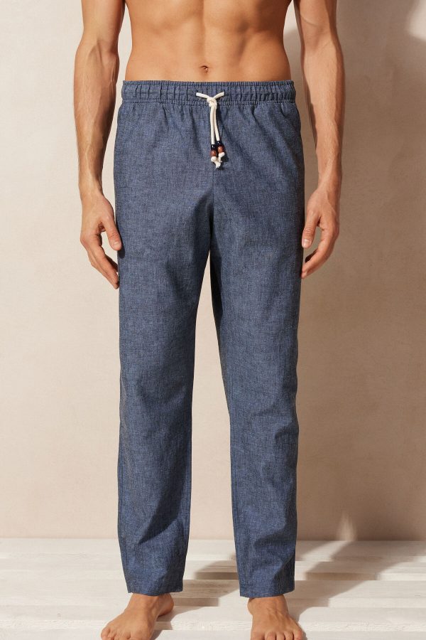 Nohavice Intimissimi Linen and Bavlnene Full Length Panske Modre | SK-9724JOUDL