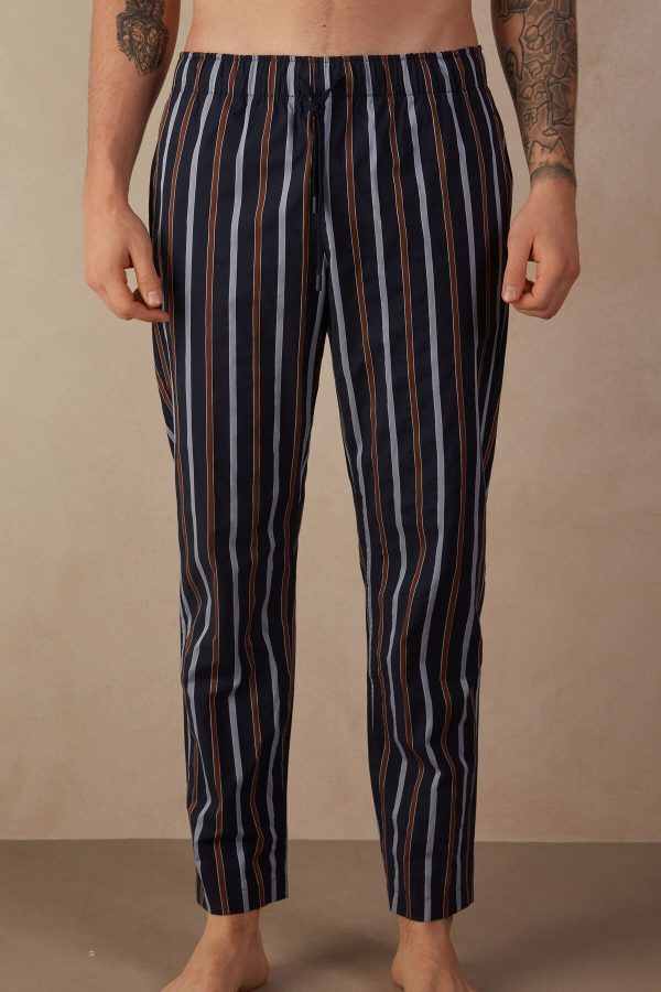 Nohavice Intimissimi Pruhované Full Length in Plain-weave Bavlnene Panske Modre | SK-2354OEVLK