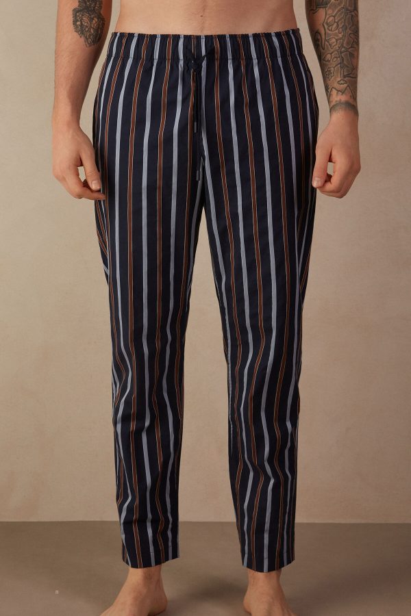 Nohavice Intimissimi Pruhované Full Length in Plain-weave Bavlnene Panske Modre | SK-5124UVCRW