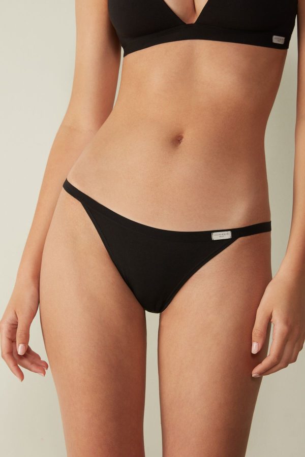 Nohavičky Do Bikín Intimissimi Bavlnene String Panties Damske Čierne | SK-0592AZOXE
