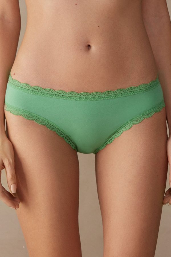 Nohavičky Do Bikín Intimissimi Bavlnene and Cipkovane Panties Damske Zelene Mätové | SK-1375HEMFT