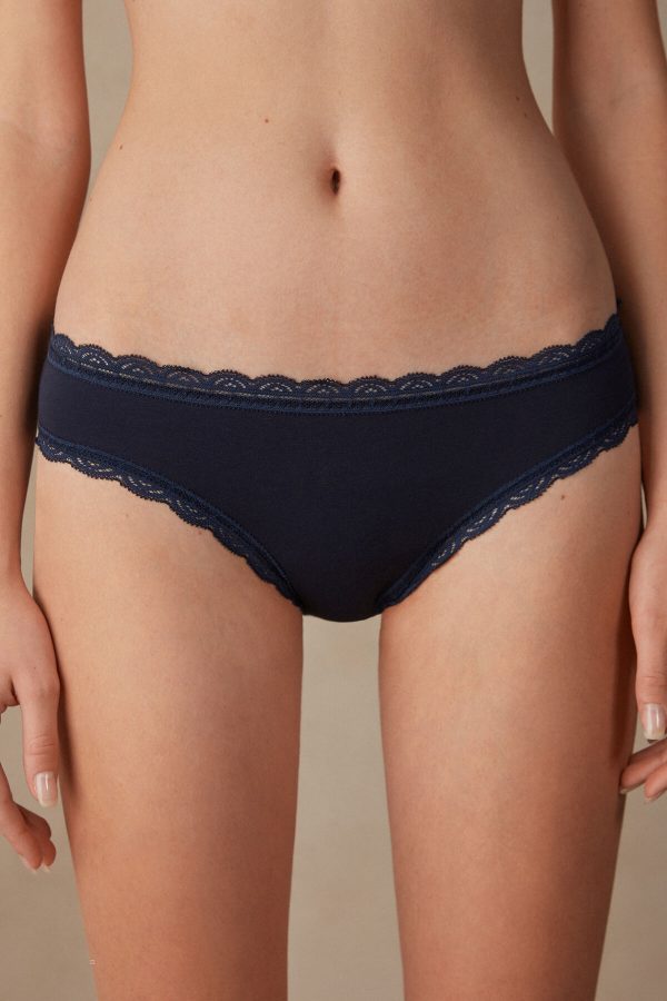 Nohavičky Do Bikín Intimissimi Bavlnene and Cipkovane Panties Damske Modre | SK-2438OFBHW
