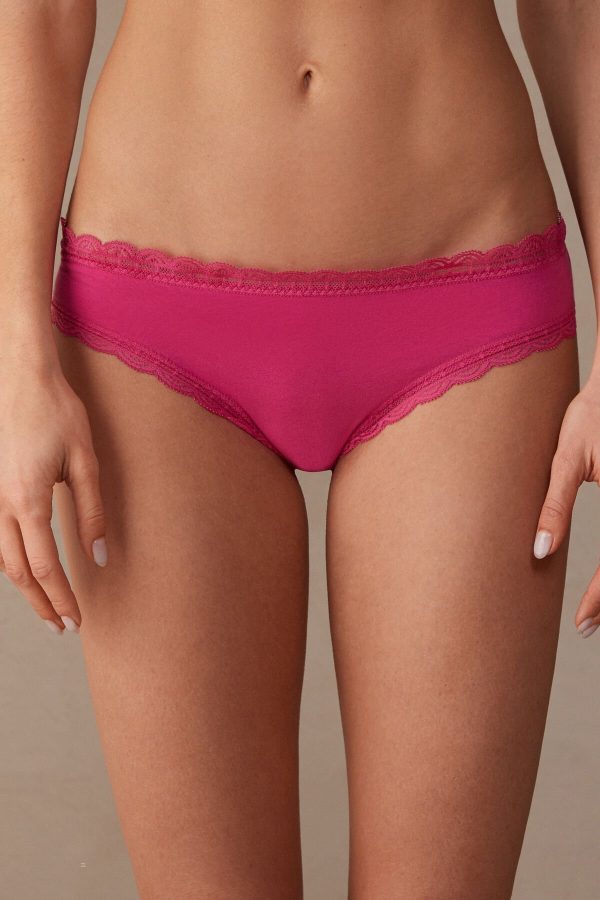 Nohavičky Do Bikín Intimissimi Bavlnene and Cipkovane Panties Damske Ruzove | SK-2517XNMCV