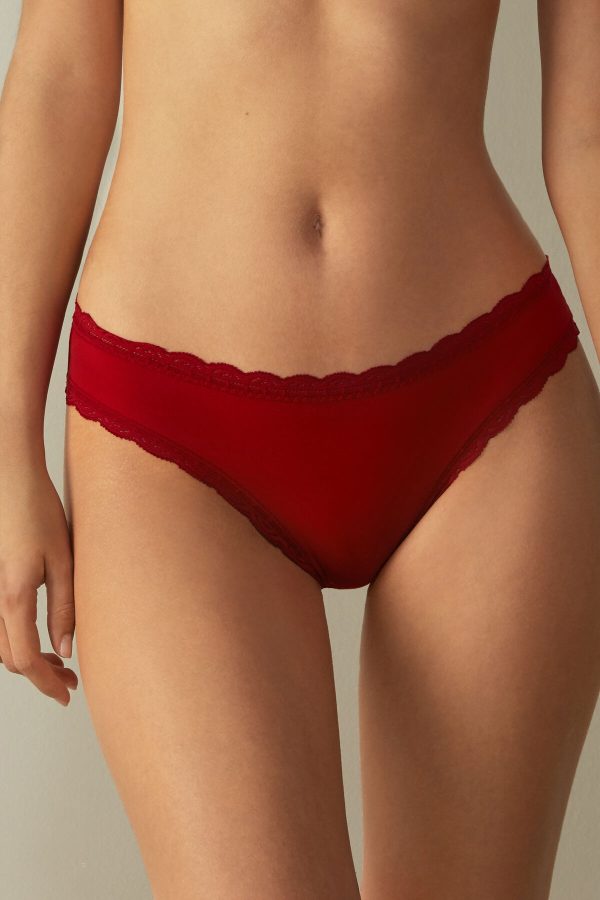 Nohavičky Do Bikín Intimissimi Bavlnene and Cipkovane Panties Damske Červené | SK-4280IAGDW