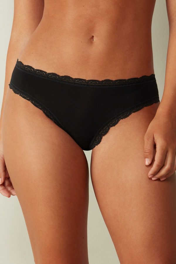 Nohavičky Do Bikín Intimissimi Bavlnene and Cipkovane Panties Damske Čierne | SK-6123HRIMK