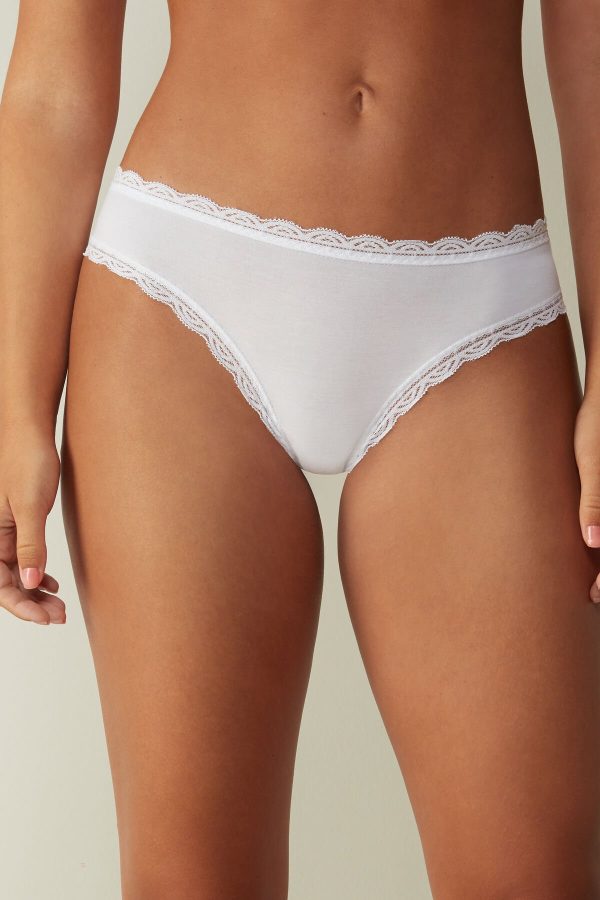Nohavičky Do Bikín Intimissimi Bavlnene and Cipkovane Panties Damske Biele | SK-8426YKDAQ
