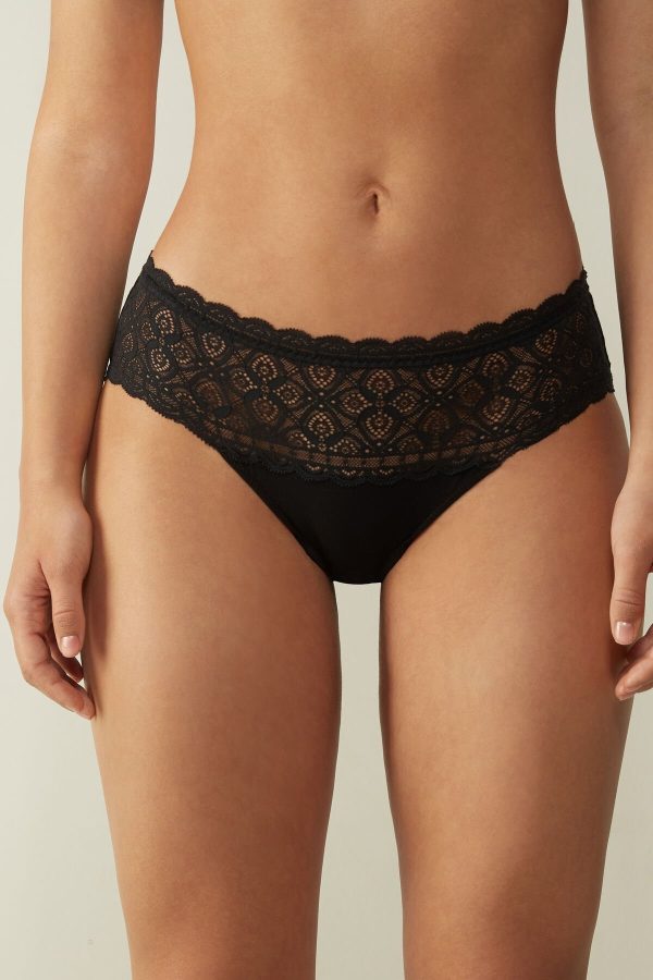 Nohavičky Do Bikín Intimissimi Cipkovane and Bavlnene High Rise Panties Damske Čierne | SK-0261LXRUZ