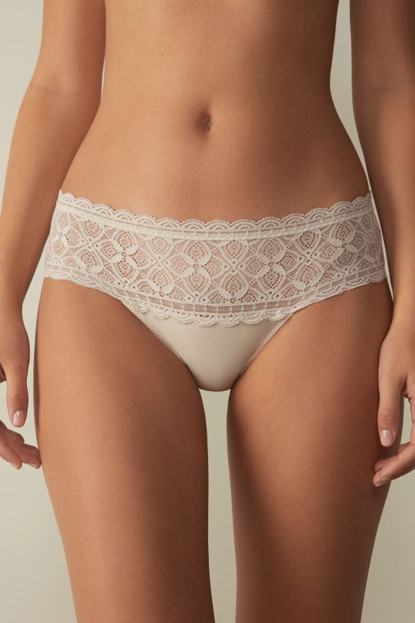 Nohavičky Do Bikín Intimissimi Cipkovane and Bavlnene High Rise Panties Damske Béžové Ruzove | SK-0265BCPXS