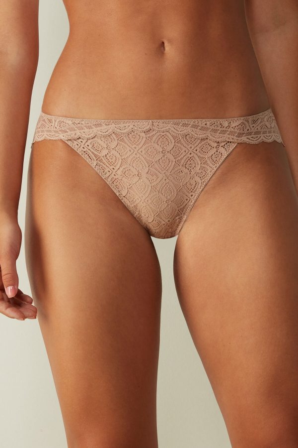 Nohavičky Do Bikín Intimissimi Low Rise Cipkovane Panties Damske Béžové | SK-9710BMHRA