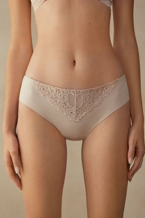 Nohavičky Do Bikín Intimissimi Pretty Flowers Seamless Bavlnene Panties Damske Béžové Ruzove | SK-1845CTMIU