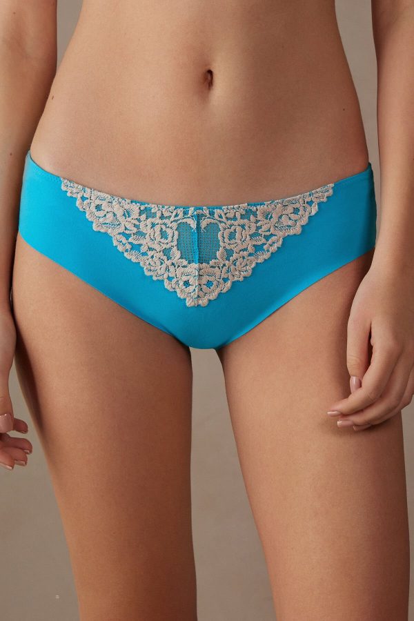 Nohavičky Do Bikín Intimissimi Pretty Flowers Seamless Bavlnene Panties Damske Modre Tyrkysové Biele | SK-3018QBRIK