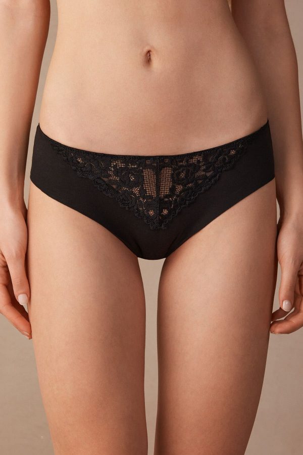 Nohavičky Do Bikín Intimissimi Pretty Flowers Seamless Bavlnene Panties Damske Čierne | SK-8704BDCKZ