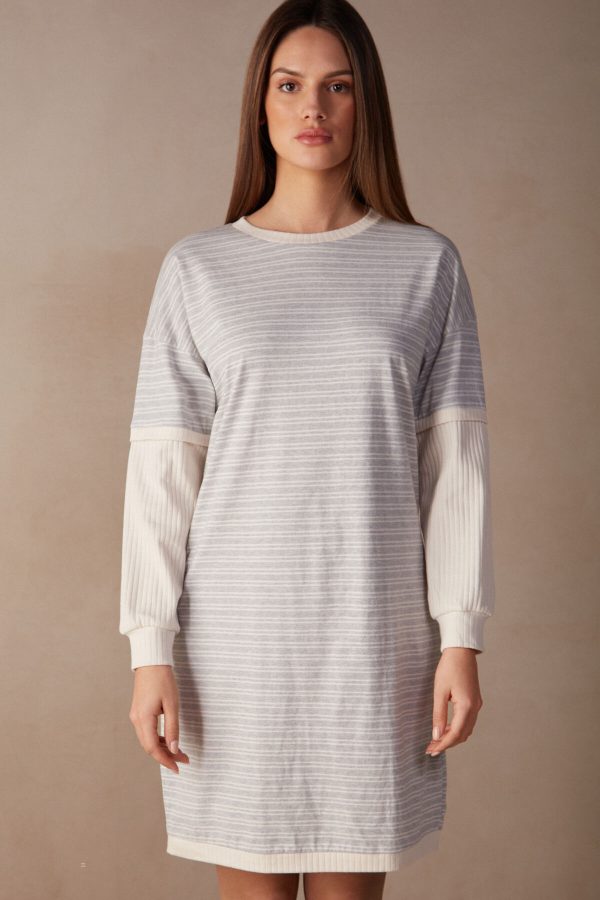 Nočná Bielizeň Intimissimi Bežná Sunday Long Sleeve Nightshirt Damske Biele Siva Svetlo Žlté Béžové | SK-9354ILPZR