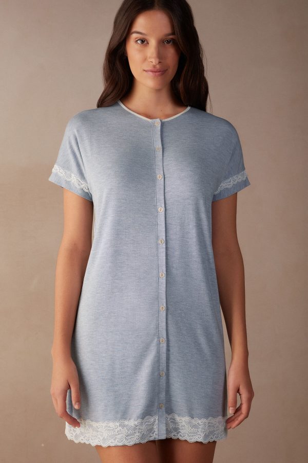 Nočná Bielizeň Intimissimi Cipkovane Trim Button Up Damske Svetlo Modre | SK-1437AZKCO