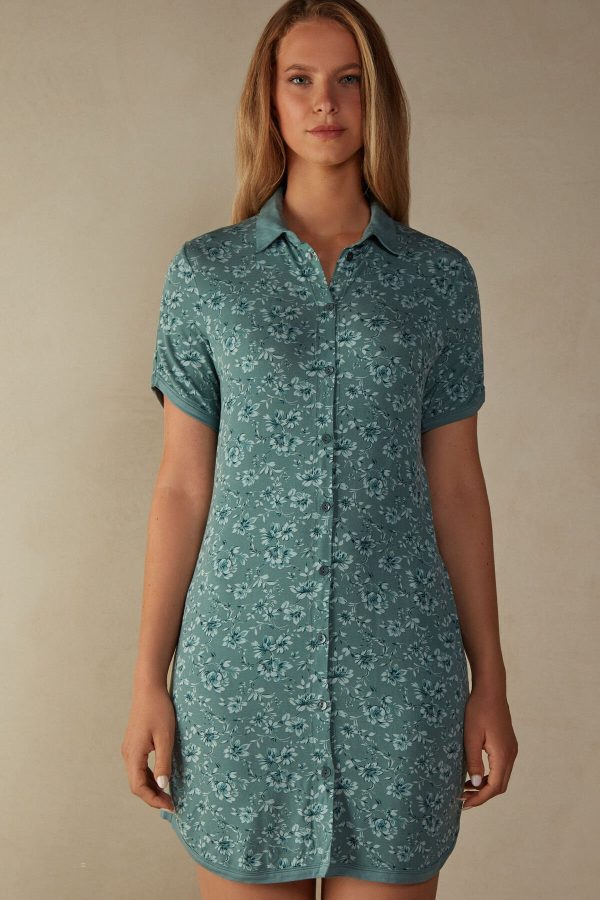 Nočná Bielizeň Intimissimi Prairie Bouquet Button Up Night Shirt Damske Zelene | SK-5402KYCEO