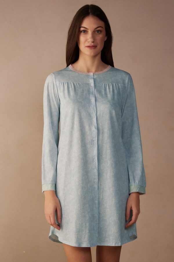 Nočná Bielizeň Intimissimi Romantic Cashmere Button Up Night Shirt Damske Svetlo Modre | SK-2631VDHWF