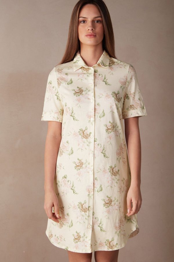 Nočná Bielizeň Intimissimi Scent of Roses Bavlnene Nightshirt Damske Biele Zelene Ruzove | SK-4163EKFVA