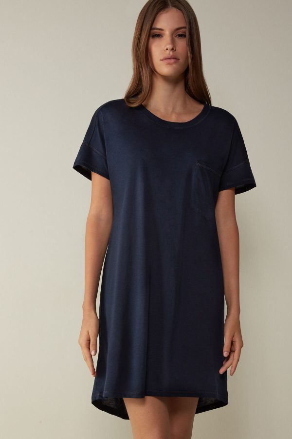 Nočná Bielizeň Intimissimi Ultrafresh Supima® Bavlnene Nightdress Damske Modre | SK-0195SDHZX