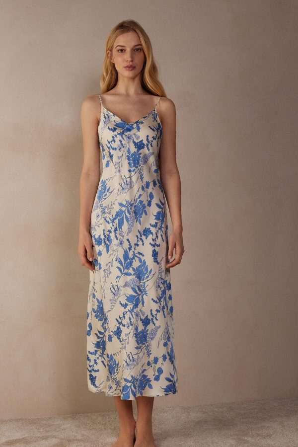 Nočné Košele Intimissimi Feeling Beautiful Long Satin Damske Modre Biele | SK-6390DSMBO